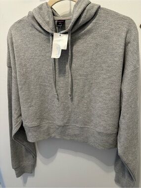 Vanilla Sky Gray Cropped Waffle-Knit Hoodie